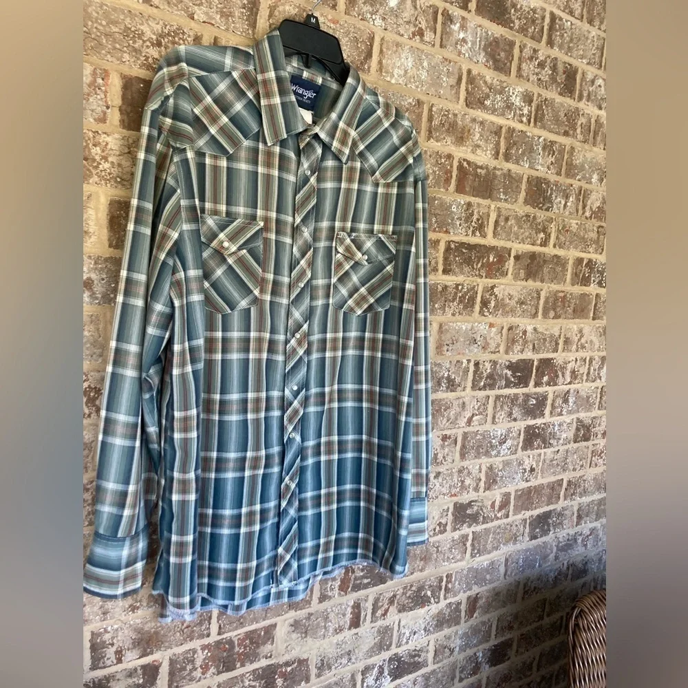 Wrangler Pearl Snap Vintage Western Shirt Long Sleeve Men’s Size 18 Plaid